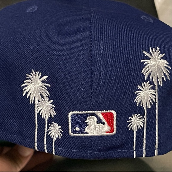 Los Angeles Dodgers Fitted Hat Palm Trees New Era 59Fifty Blue Sz 7 7/8 NEW - Picture 9 of 12